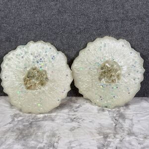 New Geode Style Resin Coasters Set of 2 Off White Cream Shimmer Glitter Handmade